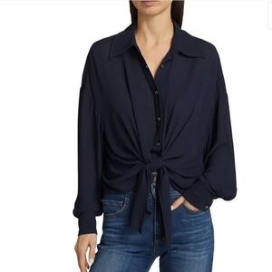 RAMY BROOK Raven Navy Button-Up Tie Front Blouse NWT